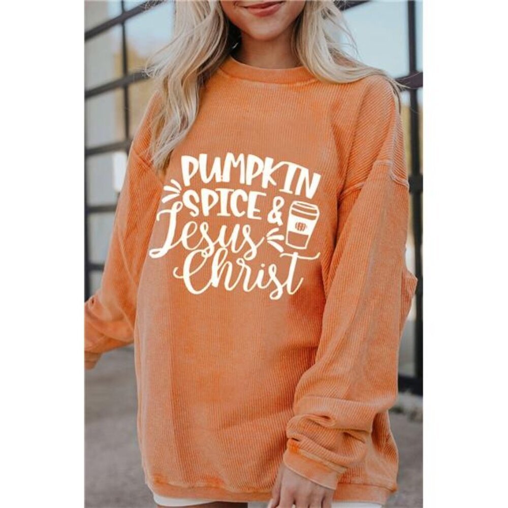 Letter Graphic Round Neck Long Sleeve Oversize Sweatshirt